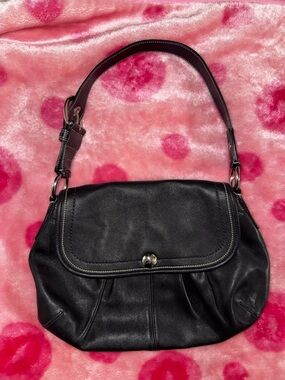 Coach Leather Flap Shoulder Bag in Black